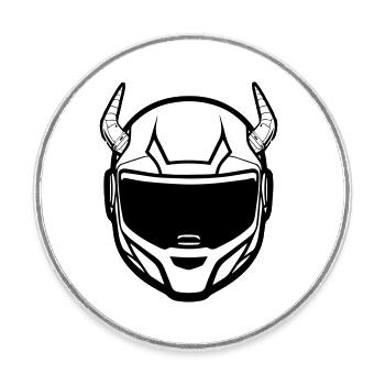 Motocross Motorradhelm mit zwei Hörnern - Runder Kühlschrankmagnet - Weiß - Vorne