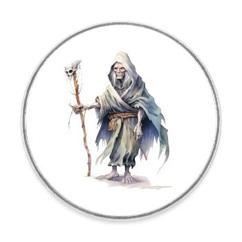 Nécromancien avec cape et bâton de crâne - Magnet rond - blanc - Devant