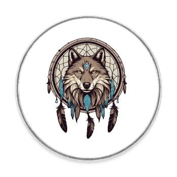 Traumfänger mit Wolf - Runder Kühlschrankmagnet - Weiß - Vorne