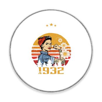 92 years old - Born in February 1932 - Round  fridge magnet - white - Front