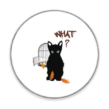 Little black cute kitten and bird - Round  fridge magnet - white - Front