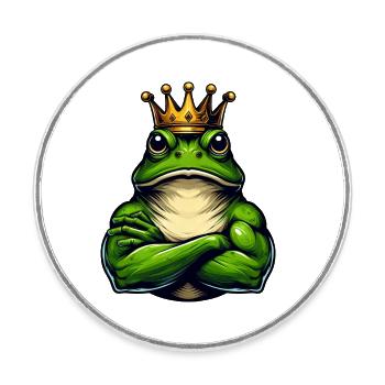 Grenouille royale musclée avec couronne - Magnet rond - blanc - Devant