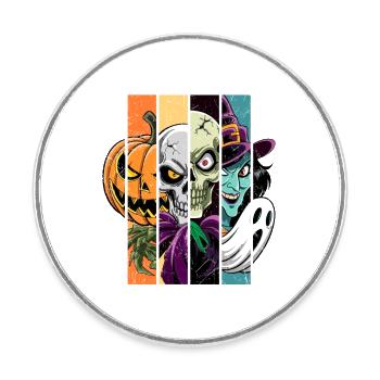 Halloween Monsters: Witch, Ghost, Skeleton, Skull. - Round  fridge magnet - white - Front