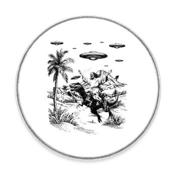 Jesus Dinosaur Fantasy Humor Religion Meme - Round  fridge magnet - white - Front