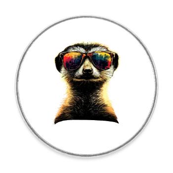 Lunettes de soleil suricate coloré mignon suricate - Magnet rond - blanc - Devant