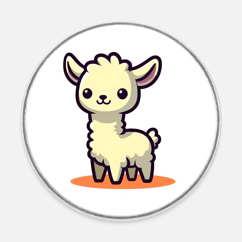 Lama mignon - Magnet rond - blanc