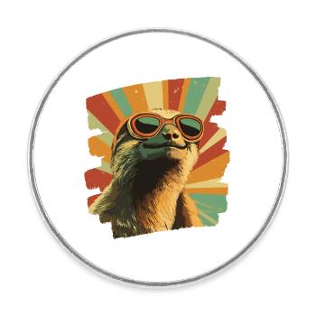 Sloth Retro - Round  fridge magnet - white - Front