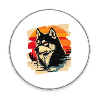 Husky - Round  fridge magnet - white - Front