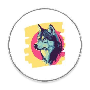 Husky - Round  fridge magnet - white - Front