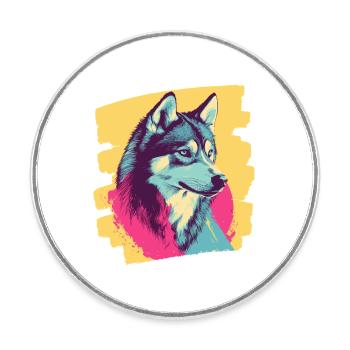 Husky - Round  fridge magnet - white - Front