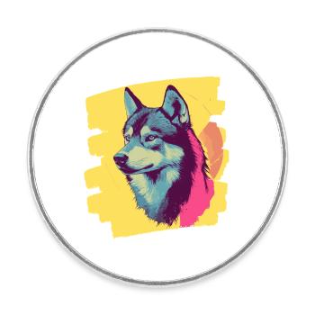 Husky - Runder Kühlschrankmagnet - Weiß - Vorne