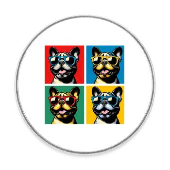Frenchie Pop Art Bulles, Crêpe, Chonk, Grignotage - Magnet rond - blanc - Devant