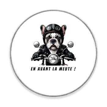 Biker Bulldog: Let's go pack! - Round  fridge magnet - white - Front