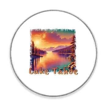 Lac Tahoe, États-Unis, Sierra Nevada, Art Grunge - Magnet rond - blanc - Devant