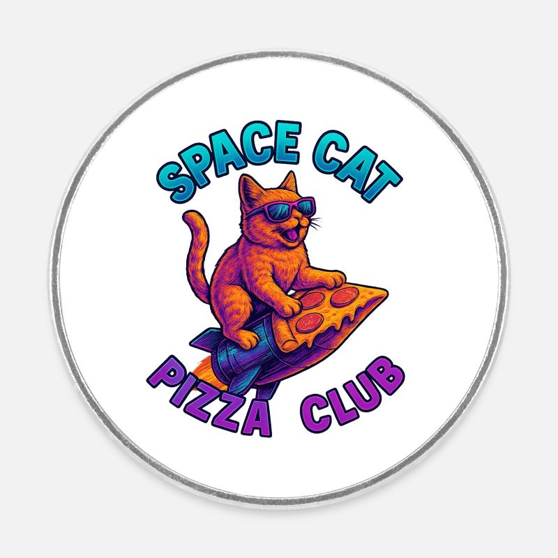Pizza SpaceCat - Runder Kühlschrankmagnet - Weiß