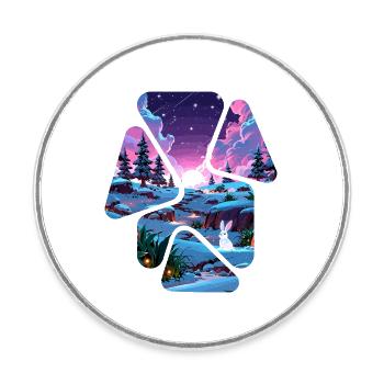 Landscape Snow Puzzle Fantasy - White Rabbit - Round  fridge magnet - white - Front