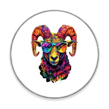 Widder Mufflon Aries Wilde Schafe Männliches Schaf - Runder Kühlschrankmagnet - Weiß - Vorne