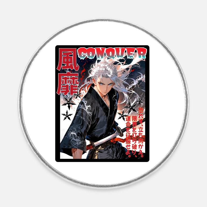 Fierce Samurai with Wind Pattern - Round  fridge magnet - white