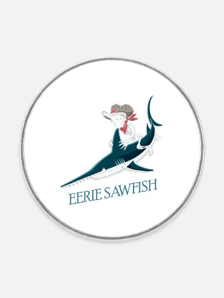 Skelett Cowboy auf Sägefisch - Runder Kühlschrankmagnet - Weiß