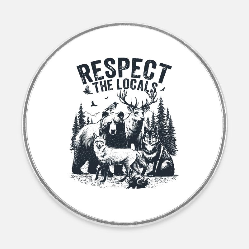 Respect the Locals Animals Forest - Round  fridge magnet - white