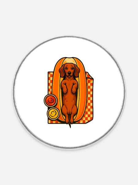 Dackel im Hotdog-Brötchen - Runder Kühlschrankmagnet - Weiß