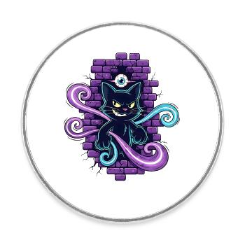 Chat magique - Chat magique avec un œil qui voit tout - Magnet rond - blanc - Devant