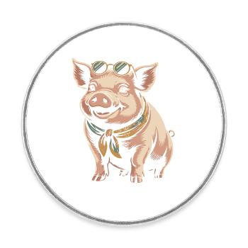 Sonnenbrillen Schwein mit Bandana - Runder Kühlschrankmagnet - Weiß - Vorne
