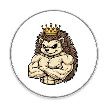 Starker Igel König Cartoon Fitness Portrait - Runder Kühlschrankmagnet - Weiß - Vorne