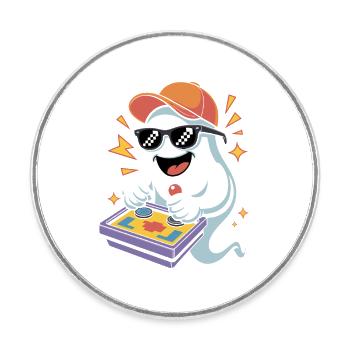 Retro Gamer Halloween Fantôme - Magnet rond - blanc - Devant
