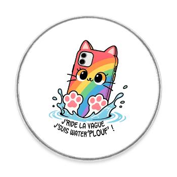 Waterplouf cat mobile phone! - Round  fridge magnet - white - Front