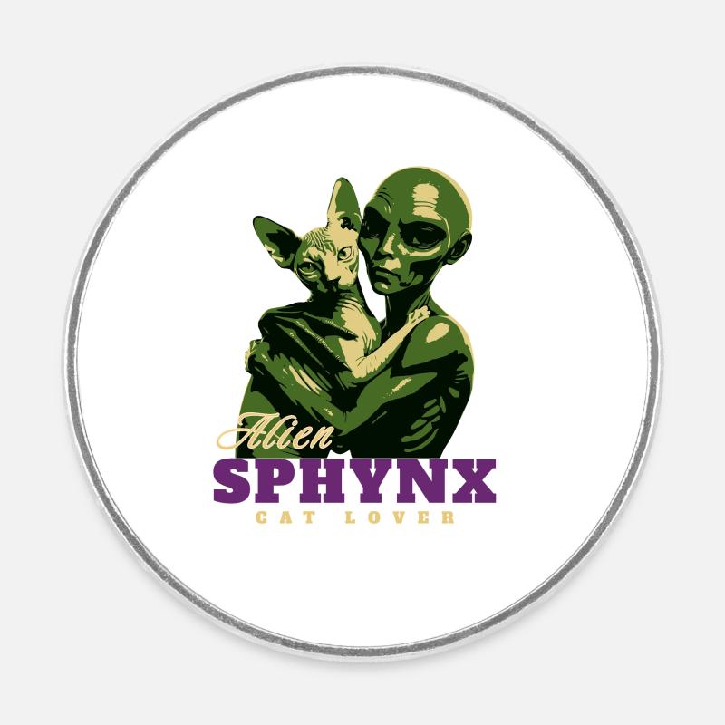 Green Alien Sphynx Cat Lover - Round fridge magnet - white