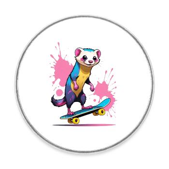Buntes Skateferret Farbspritzer - Runder Kühlschrankmagnet - Weiß - Vorne