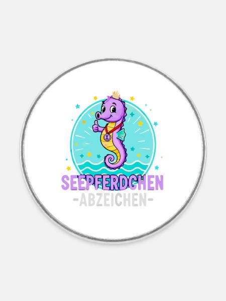 Seepferdchen Abzeichen Lila Schwimmen Kinder - Runder Kühlschrankmagnet - Weiß