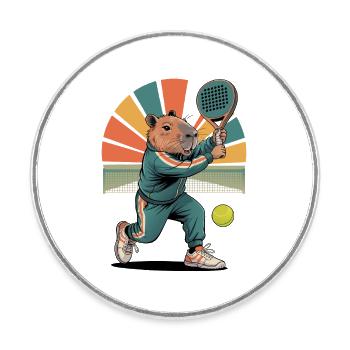 Capybara joue au padel dans un style rétro - Magnet rond - blanc - Devant