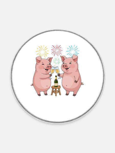 Glückliches Schwein Silvester - Runder Kühlschrankmagnet - Weiß