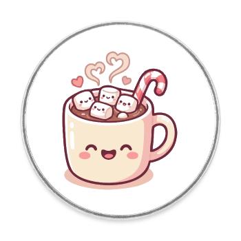 Kuschelmug mit Marshmallows & Zuckerstange - Runder Kühlschrankmagnet - Weiß - Vorne