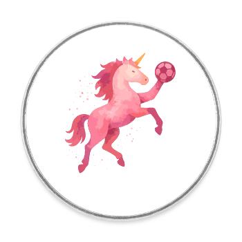 Aquarelle licorne Handball, Cheval rose, Fille - Magnet rond - blanc - Devant