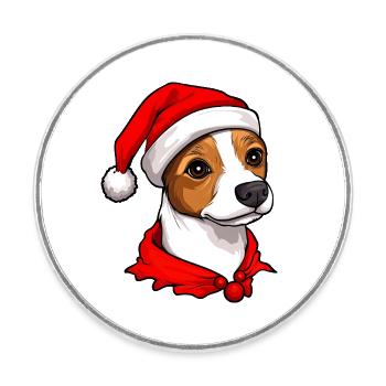 Jack Russell Terrier Noël - Magnet rond - blanc - Devant