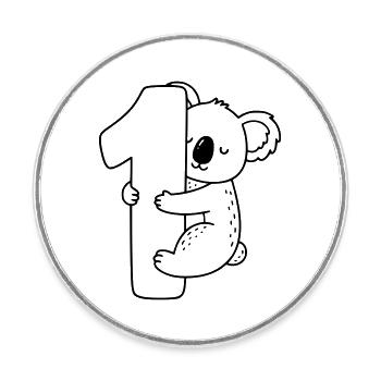 Koala avec illustration de dessin animé numéro 1 - Magnet rond - blanc - Devant