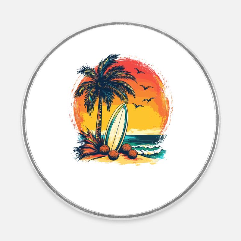 Sunset Palm Beach Surf - Round  fridge magnet - white