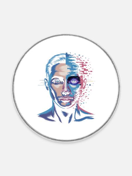 Digitaler Mensch mit Glitch-Effekt - Runder Kühlschrankmagnet - Weiß