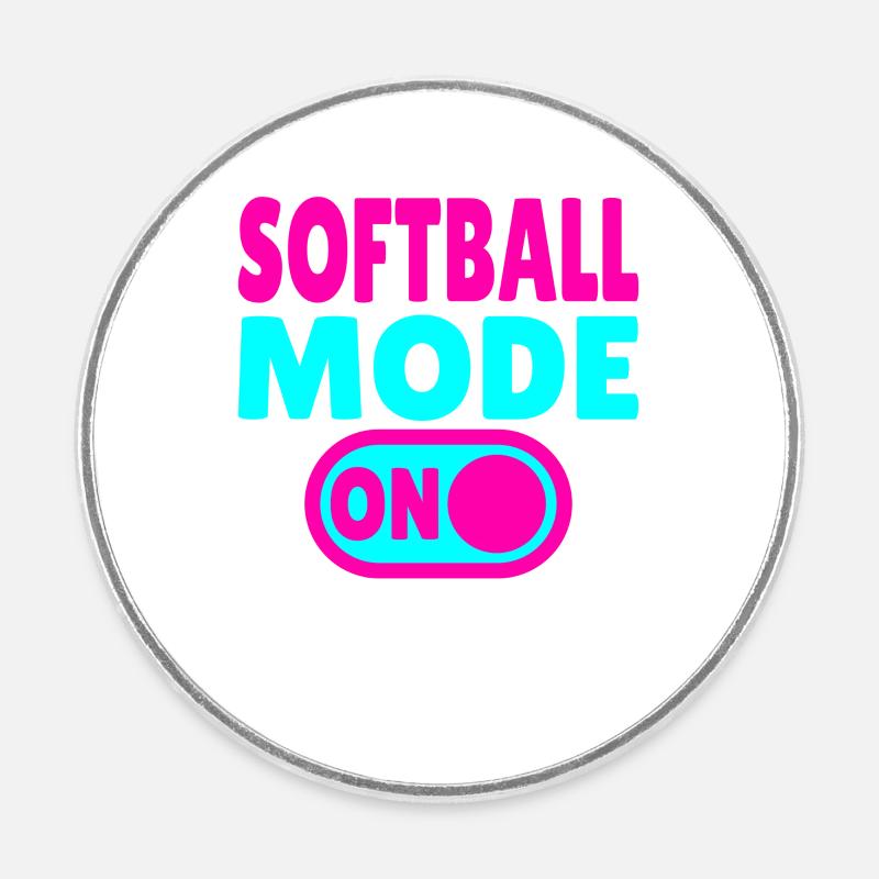 Softball Mode ON - Round fridge magnet - white