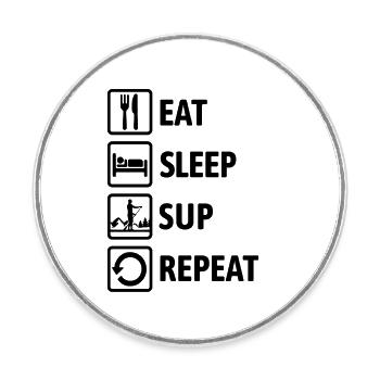 Eat Sleep SUP Repeat - Standup paddeln - Runder Kühlschrankmagnet - Weiß - Vorne
