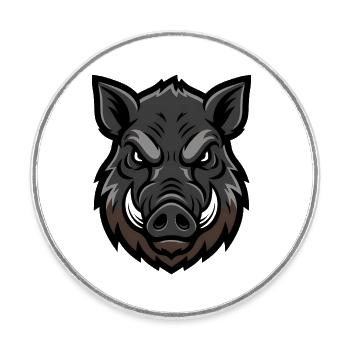 Wild boar head mascot, aggressive - Round  fridge magnet - white - Front