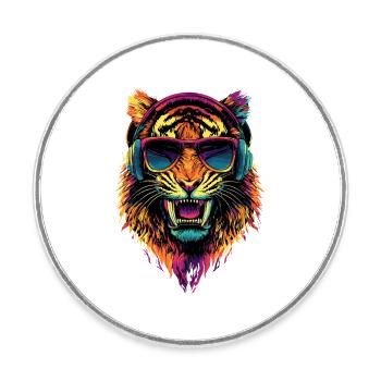 Saber-toothed tiger Smilodon Big cat Sabertooth tiger - Round  fridge magnet - white - Front