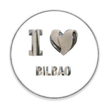 J’adore Bilbao – Design architectural moderne - Magnet rond - blanc - Devant