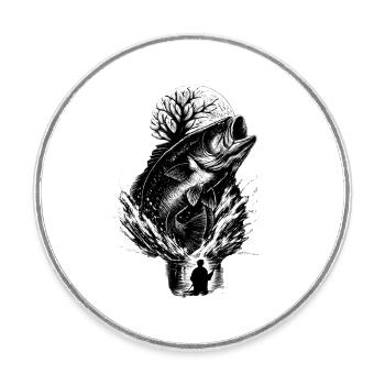 Jumping perch in the moonlight night angler - Round  fridge magnet - white - Front
