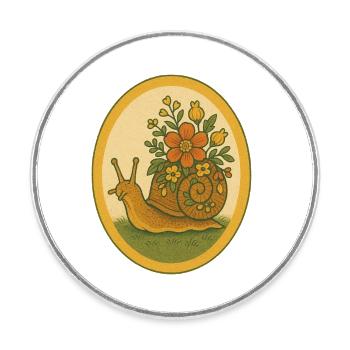 Blumenschnecke im ovalen Vintage-Rahmen - Runder Kühlschrankmagnet - Weiß - Vorne
