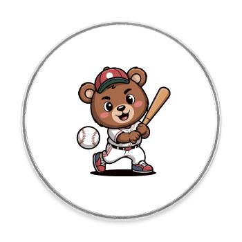Héros du baseball Bear Batter - Magnet rond - blanc - Devant