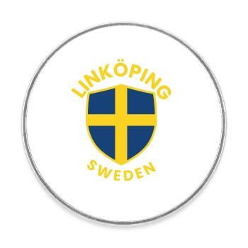 Linköping Sweden Shield Tee - Round  fridge magnet - white - Front